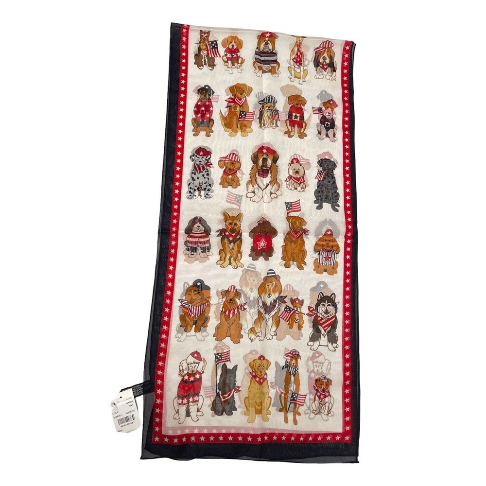 NEW Princess Cruises Rectangle Patriotic Americana Dog Print Scarf 58" x 13"